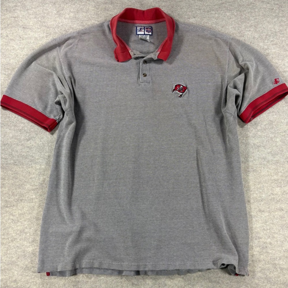 Vintage Logo Athletic NFL Tampa Bay Buccaneers Polo Shirt Mens XL Grey Red 116LA